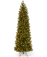 National Tree Company 7.5' "Feel Real" Down Swept Douglas Fir Pencil Slim Hinged Christmas Tree with 350 Clear Lights