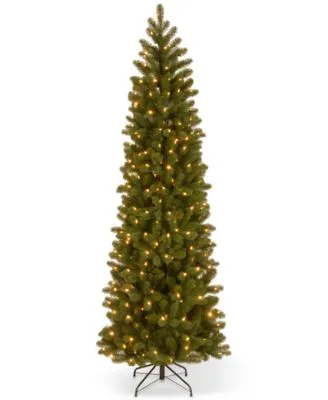 National Tree Company 7.5 Feel Real Down Swept Douglas Fir Pencil Slim Hinged Christmas Tree With 350 Clear Lights