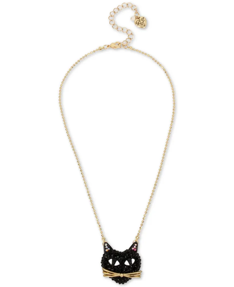 Betsey Johnson Two-Tone Black Cat Pave Pendant Necklace