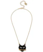 Betsey Johnson Two-Tone Black Cat Pave Pendant Necklace