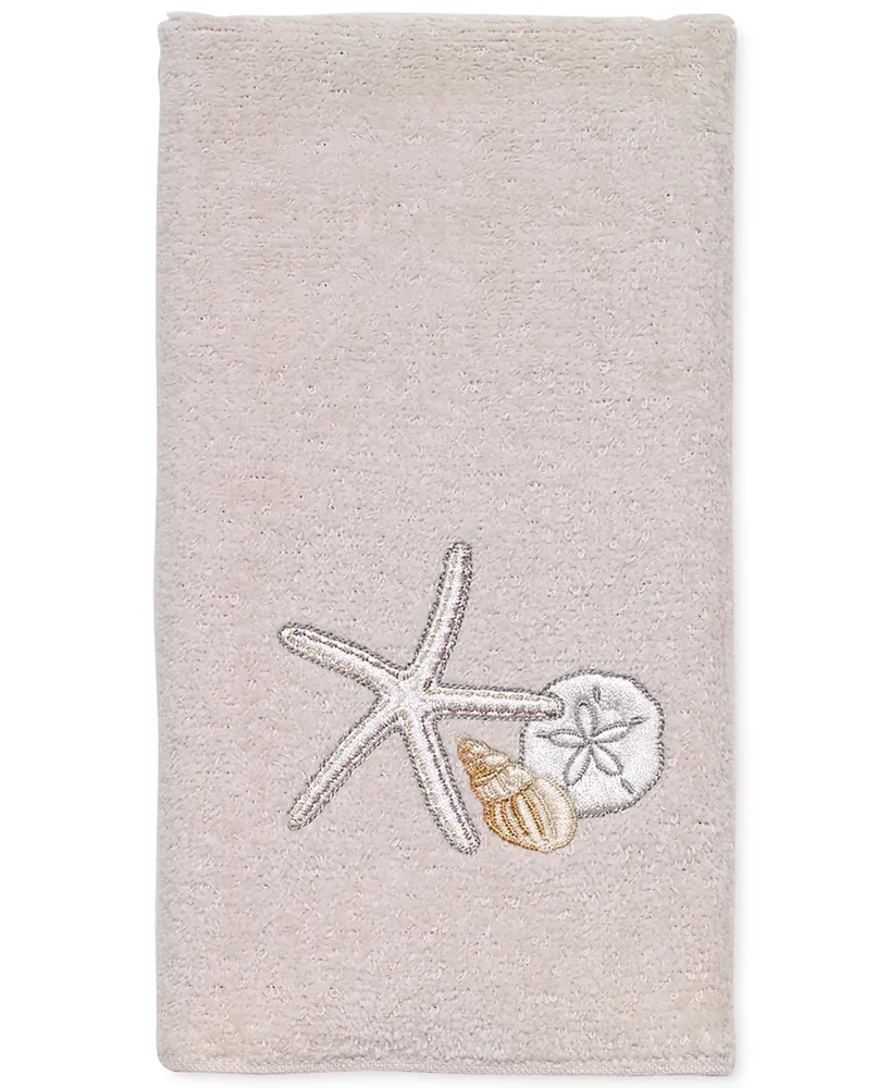 Avanti Seaglass Embroidered Seashell Cotton Fingertip Towel, 11" x 18"