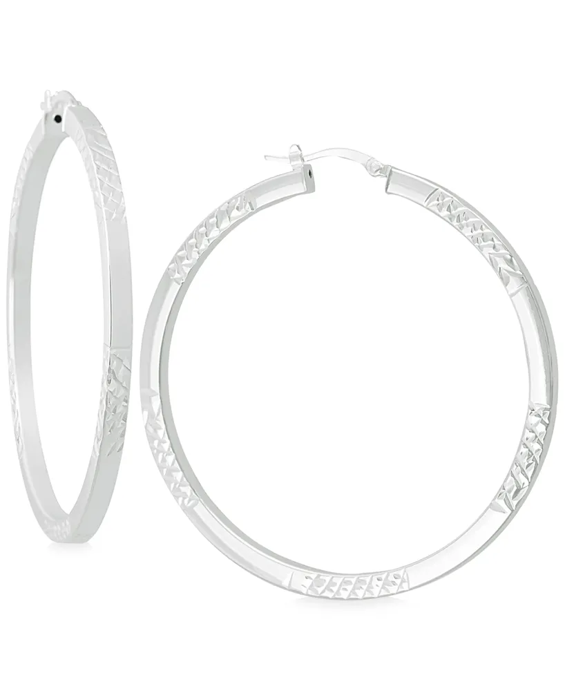 Textured Square-Edge Hoop Earrings in Sterling Silver