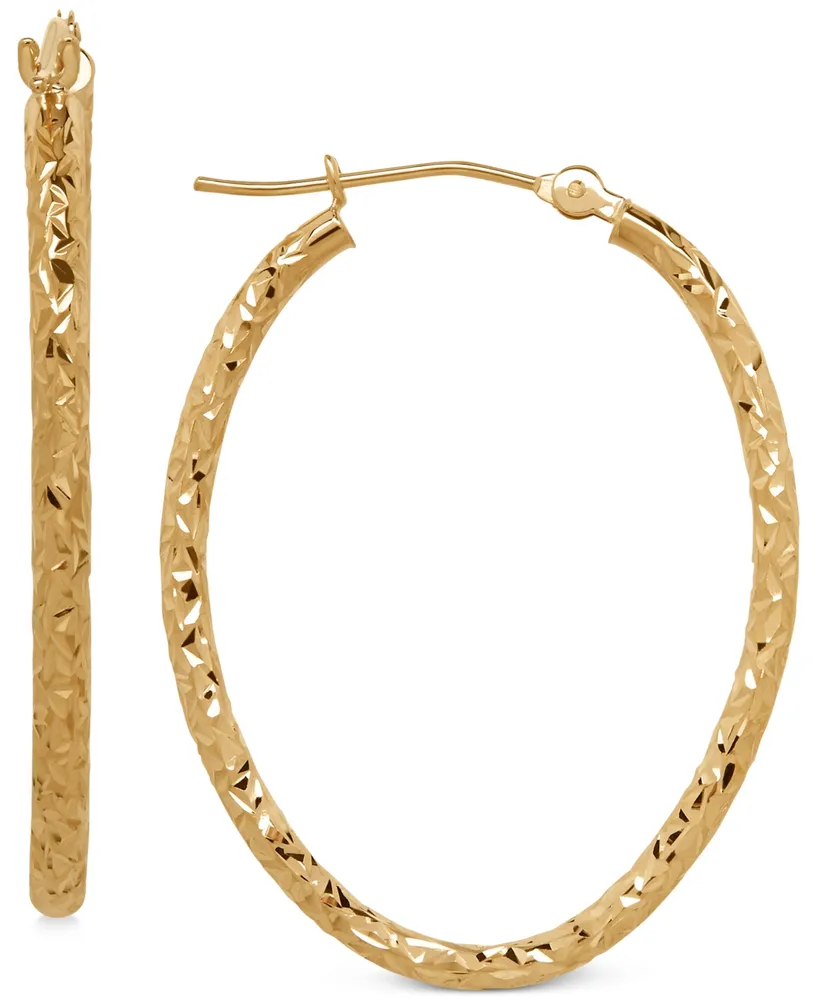 Oval Tube Hoop Earrings in 10k Gold, 1 3/8 inch