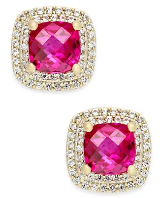 Lab-Grown Ruby (2-1/6 ct. t.w.) and White Sapphire (1/3 ct. t.w.) Square Stud Earrings in 14k Gold-Plated Sterling Silver