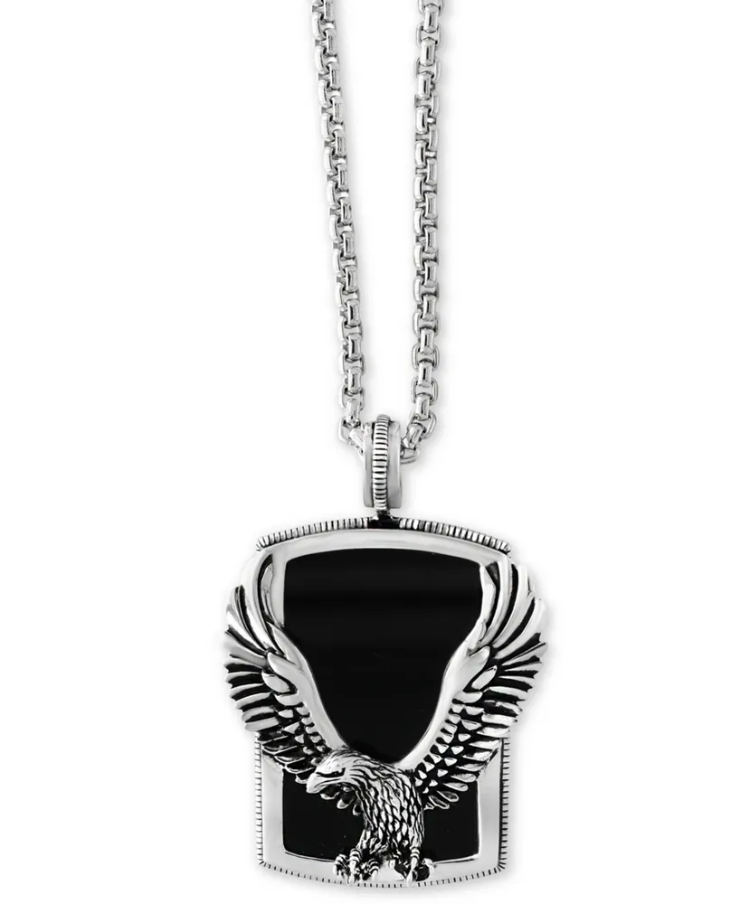 Effy Men's Onyx (31 x 20mm) Eagle Pendant Necklace in Sterling Silver