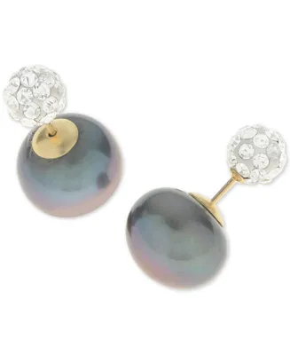 Cultured Freshwater Pearl (11mm) and Cubic Zirconia Reversible Front Back Earrings 14k Gold