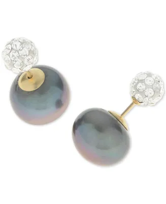 Cultured Freshwater Pearl (11mm) and Cubic Zirconia Reversible Front and Back Earrings in 14k Gold