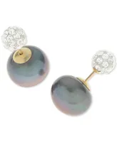 Cultured Freshwater Pearl (11mm) and Cubic Zirconia Reversible Front Back Earrings 14k Gold