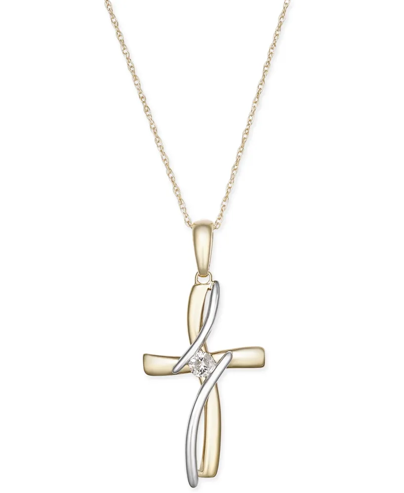 Diamond Accent Cross Pendant Necklace in 10k Yellow and White Gold - Two