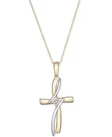 Diamond Accent Cross Pendant Necklace in 10k Yellow and White Gold - Two