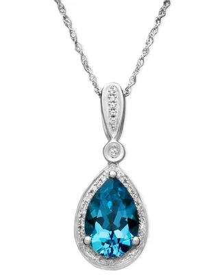 Blue Topaz (3 ct. t.w.) and Diamond (1/10 ct. t.w.) Teardrop Pear Pendant Necklace in 14k White Gold (Also in Mystic Topaz)