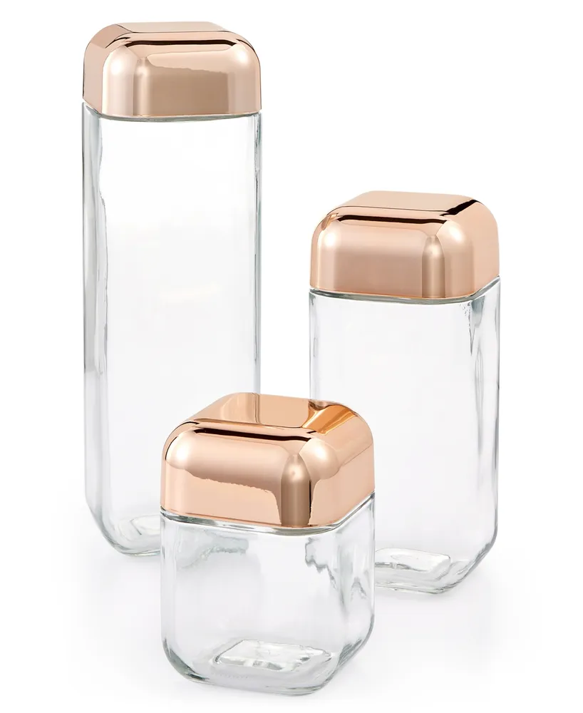 Honey Can Do 3-Pc. Glass & Copper Canister Set