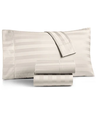 Charter Club 1.5" Stripe 550 Thread Count 100% Cotton 18" Fitted Sheet, Queen, Exclusively at Macy's