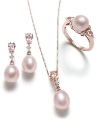 Pink Cultured Pearl Morganite Diamond Jewelry Collection In 14k Rose Gold