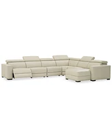 Nevio -pc Leather Sectional Sofa with Chaise, 1 Power Recliner and Articulating Headrests