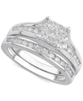 Diamond Cluster Channel-Set Bridal Set (1 ct. t.w.) 14k White, Yellow or Rose Gold