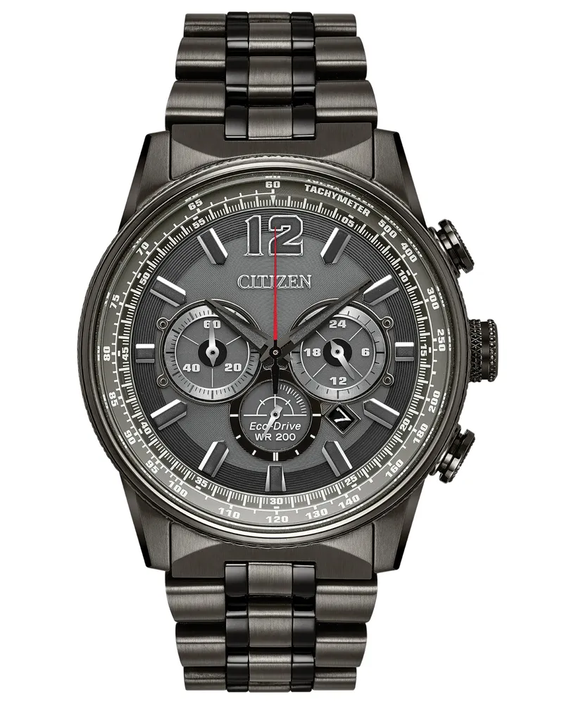 Citizen Eco-Drive Men's Chronograph Nighthawk Gray Stainless Steel Bracelet Watch 43mm