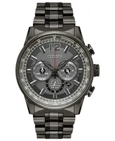 Citizen Eco-Drive Men's Chronograph Nighthawk Gray Stainless Steel Bracelet Watch 43mm