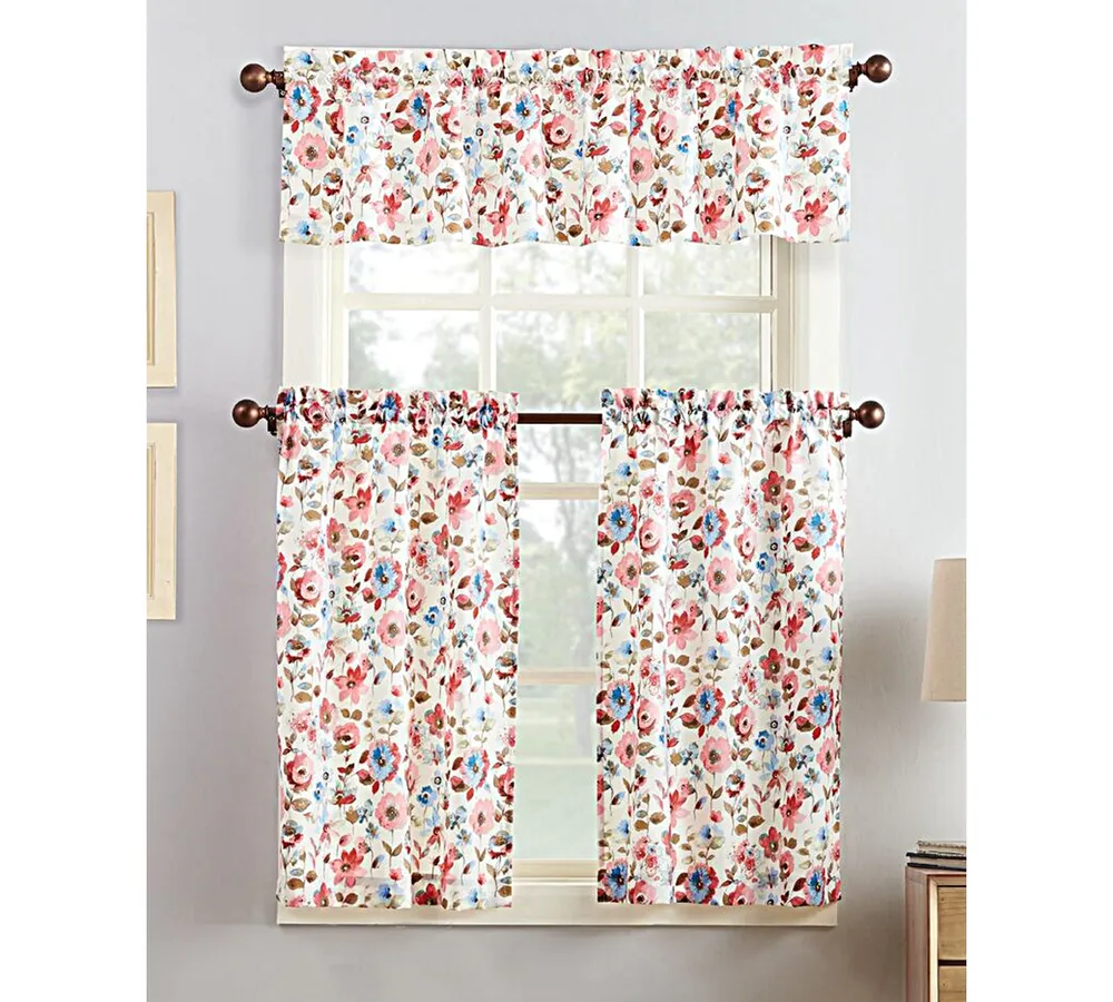 No. 918 Deana Floral Semi-Sheer Rod Pocket Kitchen Curtain Set