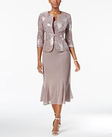 Alex Evenings Petite Sequined A-Line Midi Dress and Jacket