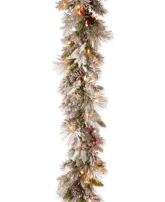 National Tree Company 9' Snowy Bedford Pine Garland with 70 Warm White Led Lights
