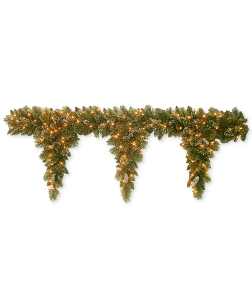 National Tree Company 6' Glittery Bristle Pine Teardrop Garland With 3 Drops, Pine Cones & 100 Clear Lights