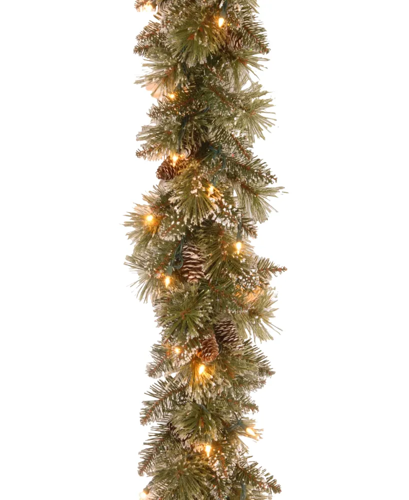 National Tree Company Pre-Lit 9' x 10" Glittery Bristle Pine Garland with Pine Cones