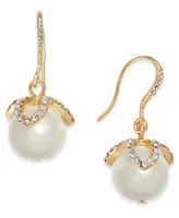 Charter Club Gold-Tone Imitation Pearl & Pave Drop Earrings, Created for Macy's