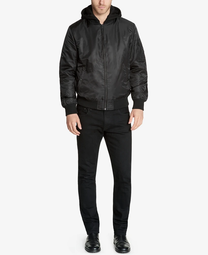 Guess Men's Bomber Jacket with Removable Hooded Inset