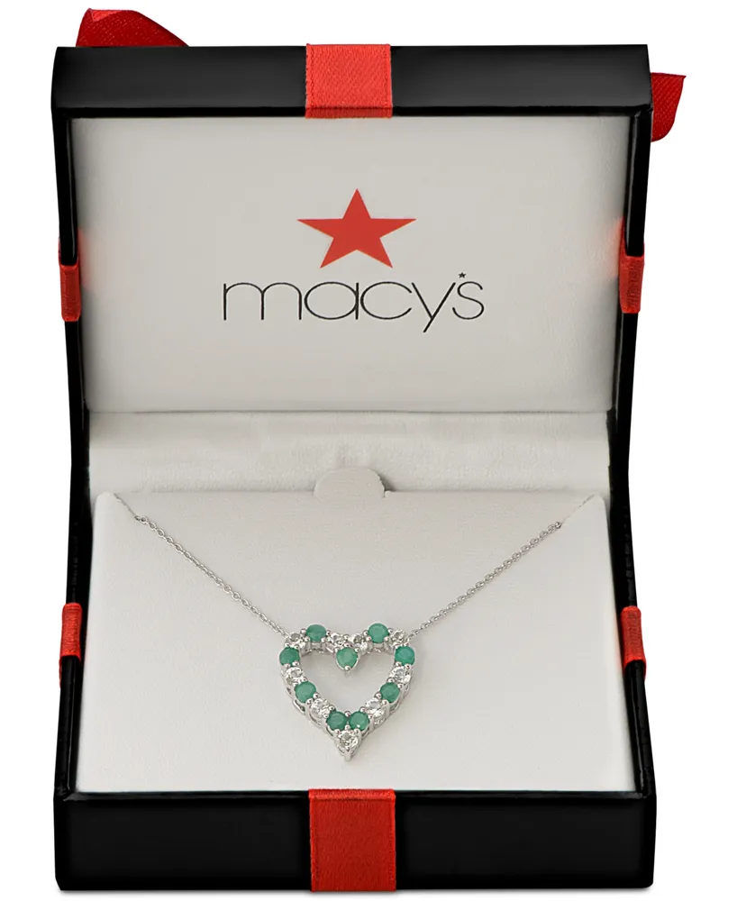 Emerald (1 ct. t.w.) & White Topaz Heart Pendant Necklace Sterling Silver (also available Sapphire Ruby)