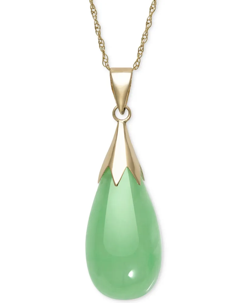 Dyed Jade (10 x 20mm) Elongated Teardrop Pendant Necklace in 10k Gold