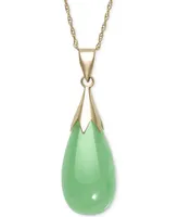 Dyed Jade (10 x 20mm) Elongated Teardrop Pendant Necklace in 10k Gold