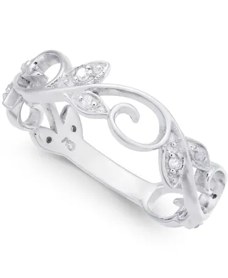 Diamond Vine & Leaf Ring (1/10 ct. t.w.) Sterling Silver