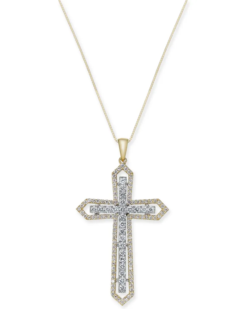 Diamond Two-Tone Cross Pendant Necklace (1 ct. t.w.) in 14k Yellow and White Gold - Two