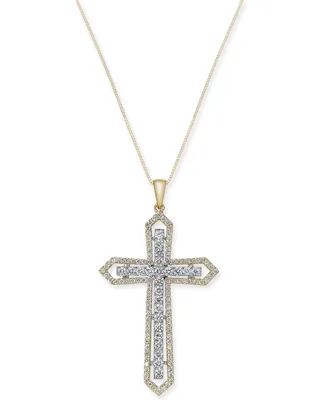 Diamond Two-Tone Cross Pendant Necklace (1 ct. t.w.) in 14k Yellow and White Gold - Two