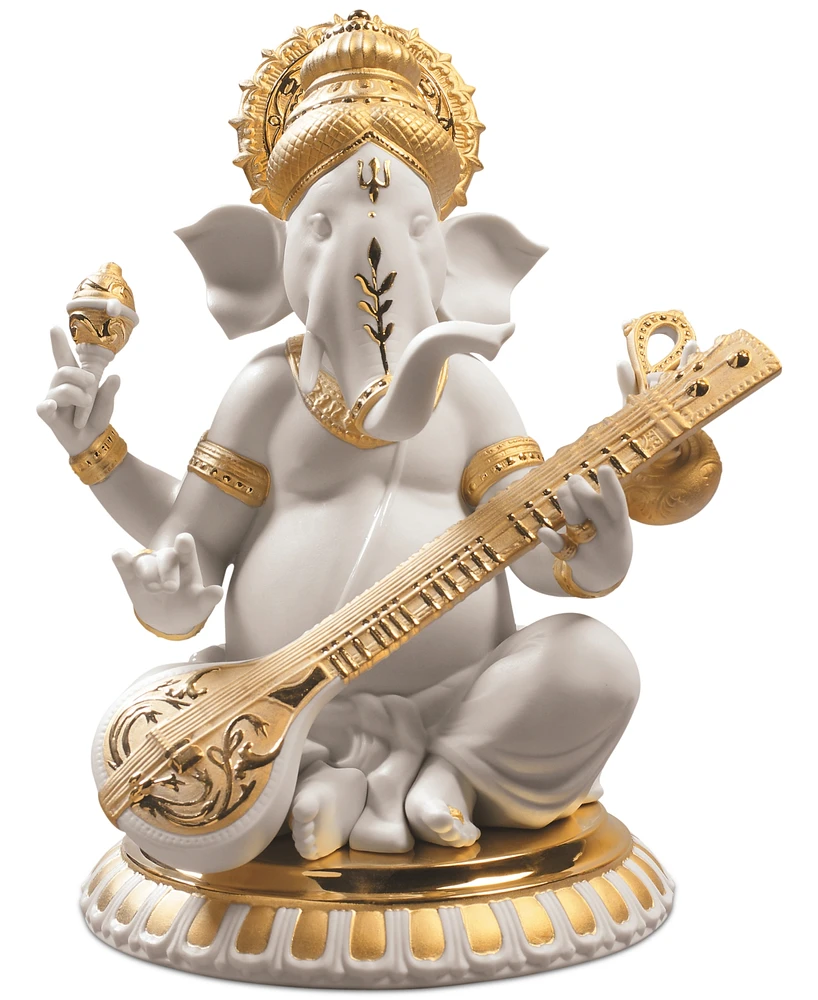 Lladro Veena Ganesha Golden Re-Deco Figurine