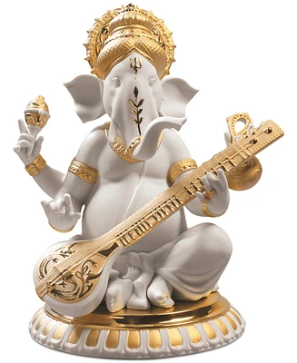 Lladro Veena Ganesha Golden Re-Deco Figurine