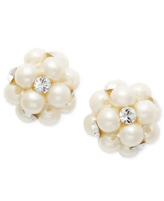 Charter Club Imitation Pearl and Crystal Cluster Earrings, Created for Macy's