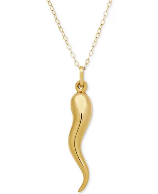Italian Gold Polished Cornicello Horn 18" Necklace in 10k Gold