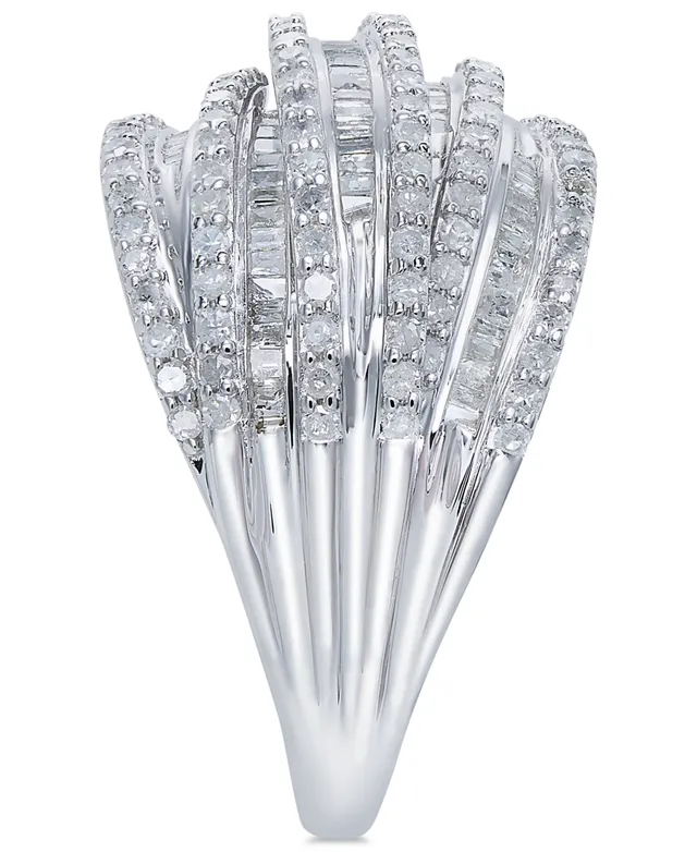 Macy's Diamond Multi-Row Crossover Statement Ring (1 ct. t.w.) in Sterling  Silver - Macy's