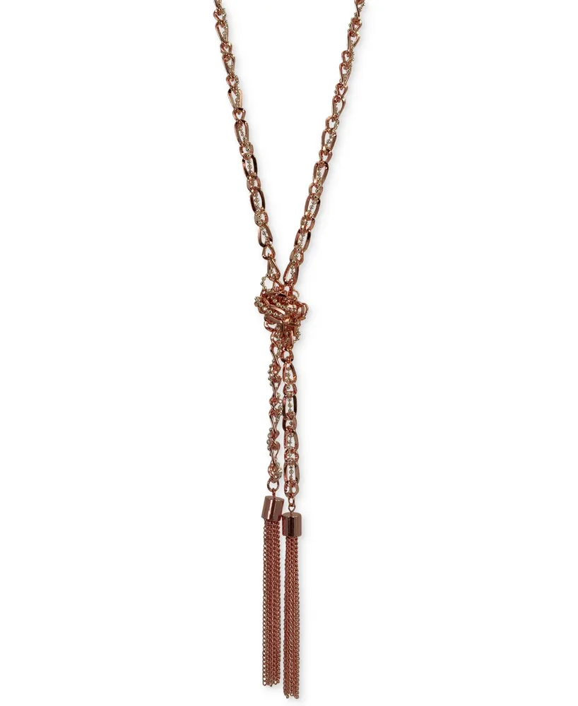 Guess Two-Tone Long Knotted Tassel Lariat Necklace