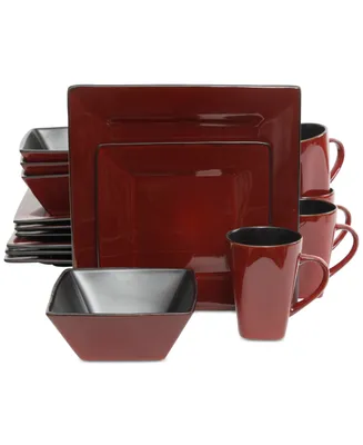 Gibson Elite Kiesling Square Red 16-Piece Dinnerware Set, Service for 4
