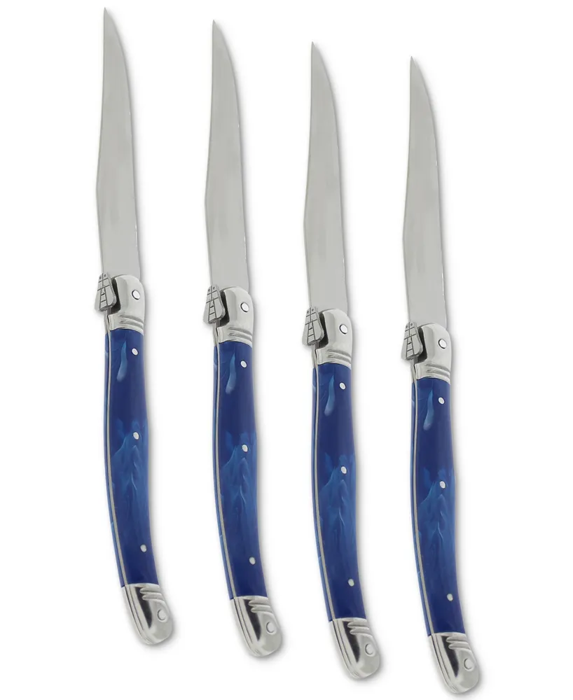 French Home Laguiole Blue Faux Marble Steak Knives, Set of 4