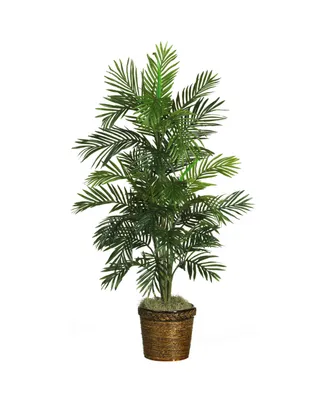 Nearly Natural 4.5' Areca Palm Tree with Wicker Basket