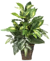 Nearly Natural Mixed Greens Plant with Wicker Basket