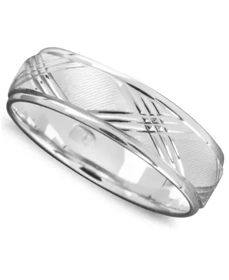 Men's X Engraved Band 14k White Gold