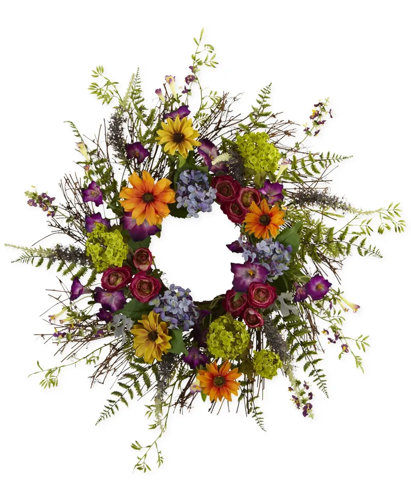 Nearly Natural 24" Spring Garden Wreath with Twig Base