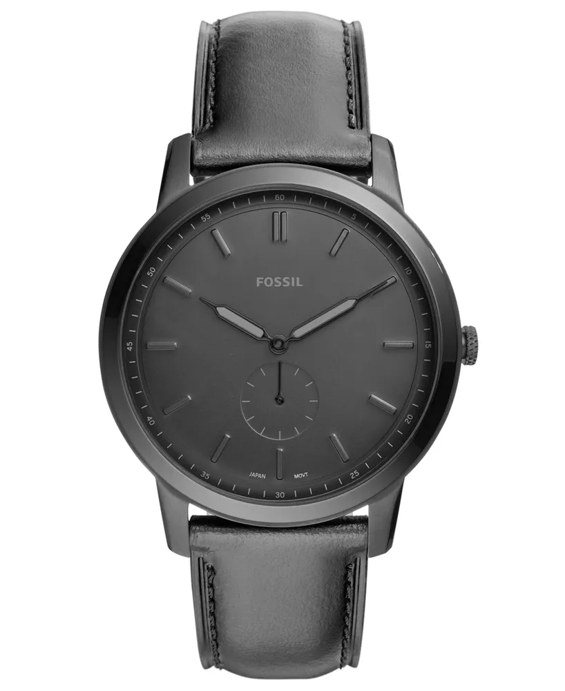 Fossil Men's Minimalist Black Leather Strap Watch 44mm