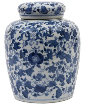 Decorative Ceramic Ginger Jar with Lid for Spaces, Blue and White