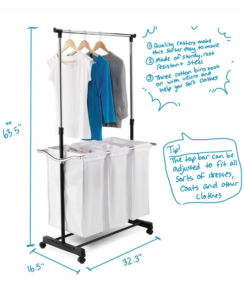 Honey Can Do Rolling Laundry Cart with Hanging Bar